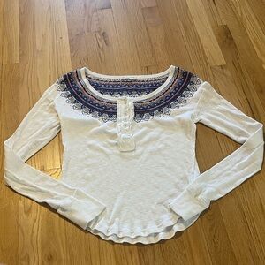 We the Free Fair Isle Embroidered Henley Sz S